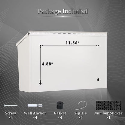 Dalmbox Wall-Mount Mailbox Large Mailbox for Post Rust-Proof Galvanized Steel Box for Outside or Townhouse Horizontal Style, White, 15.7” x 4.3” x 9.4”