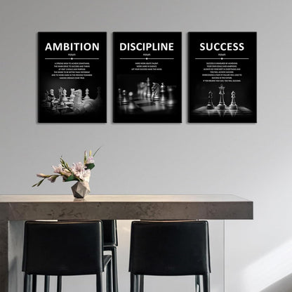 ONEOLTN Motivational Wall Decor Inspirational Office Canvas Wall Art Quotes Prints Artwork Success Ambition Discipline Encouraging Pictures for Study Room Gym Sayings Home Decoration 12” x16” x3PCS