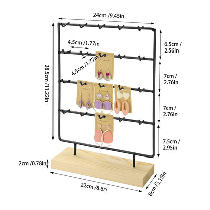 RUINENGDA Earring Display Stands for Selling 4 Tier 20 Hooks Jewelry Display Wooden Base Earring Holder Organizer Display Stand for Earings Necklaces Rings Bracelets Keychains (Black)