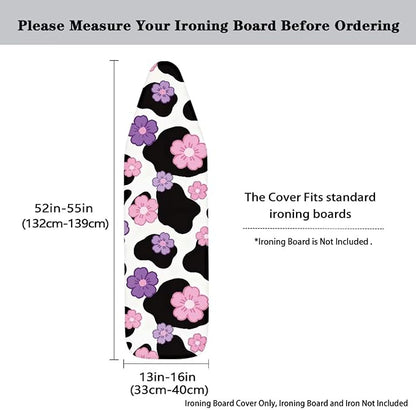 Pink Flower Cow Print Ironing Board Cover Soft Stain Resistant Ironing Board