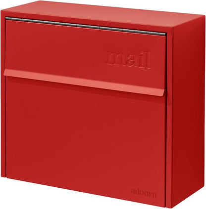 Adoorn Lockable Wall Mount Mailboxes for Outside - Small Anti-Theft Locking Mailbox for Letters - Weatherproof Construction - Durable Steel - 13.5" H x 15" L x 5.5" D - Red-Red