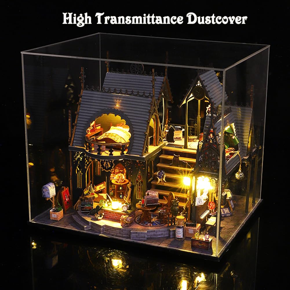 Yuzhen DIY Miniature Dollhouse with Furniture and LED Lights, Wooden Dollhouse Includes Dustcover and Music Movement