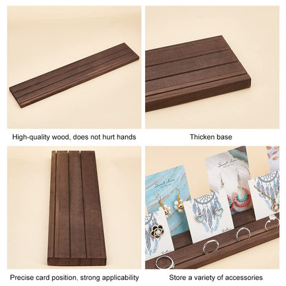 PH PandaHall Wooden Jewelry Display Stands, 3-Slot Wood Earring Card Holder Portable Jewelry Organizer Table Displays for Selling Earring Showing Jewelry Displaying, 15x3inch, Brown