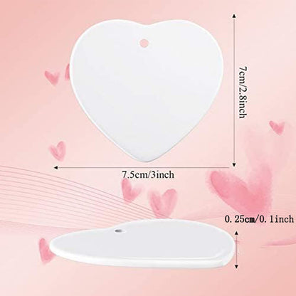 WILLBOND Heart Sublimation Blank Ceramic Ornament 3 Inch White Heart Ceramic Ornament with Gold String for Valentine DIY Crafts Valentine's Day Personalized Decorations
