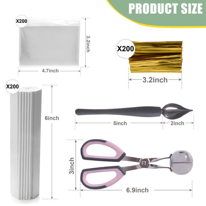 Cake Pop Kit Including 200 pcs 6 inch Lollipop Sticks and 200 Clear Wrappers, 35 Hole Clear Acrylic Display Stand, Metal Baller Scoop, Culinary Decorating Scooper, 200 pcsTwist Ties