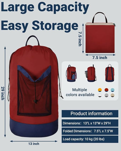 Laundry Bag with Shoulder Straps and Mesh Pocket Laundry Backpack Large