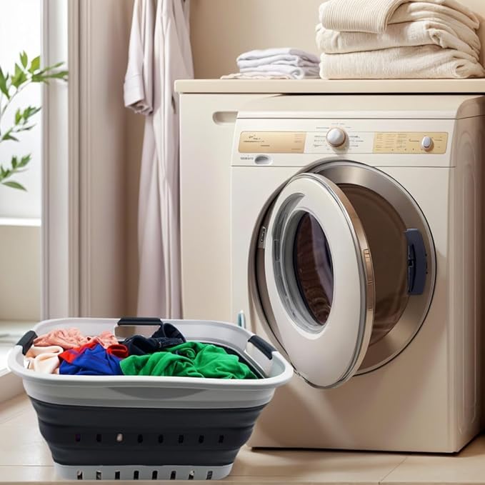 SAMMART 30L Collapsible 3 Handled Plastic Laundry Basket