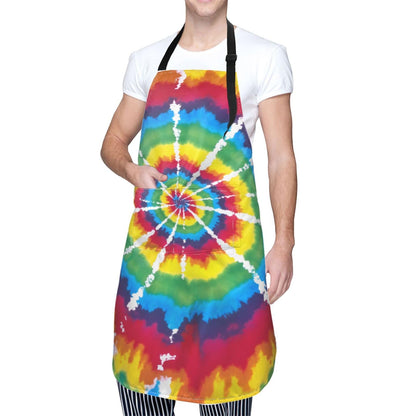 Abucaky Rainbow Tie Dye Waterproof Apron For Adults Colorful Tie-Dye Chef Bib With 2 Pockets For Kitchen Bbq Crafting Drawing