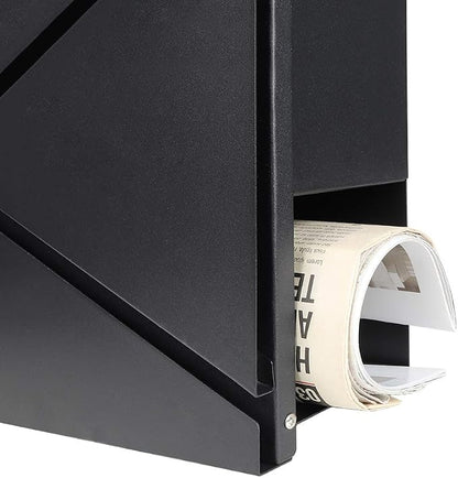 Decaller Large Capacity Mailbox with Key Lock, Wall Mount Metal Mail Box with Newspaper Compartment for Outside, 14.4" x 13" x 4.2", 933 Black