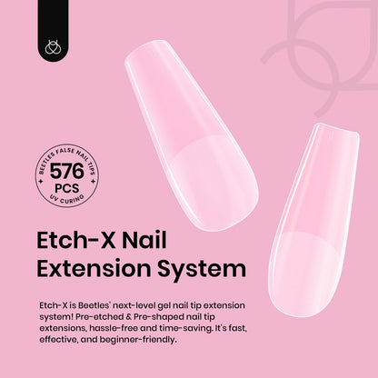 Beetles Gel Nail Kit Short Almond with Nail Dehydrator and Primer, 576Pcs Half Matte Etch-X Gel Nail Tips Solid Nail Glue Mini Nail Lamp Acrylic Nail Tips Easy DIY Nail Extension Set Gift for Women