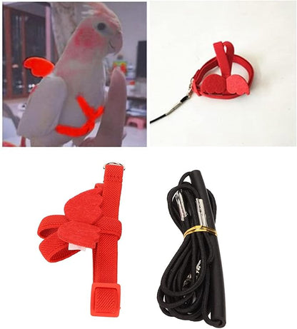 Zerodis Pet Bird Harness Leash, Lightweight Bird Flying Harness Anti Bite Bird Harness Leash for Parrots Pigeons Lovebird Red