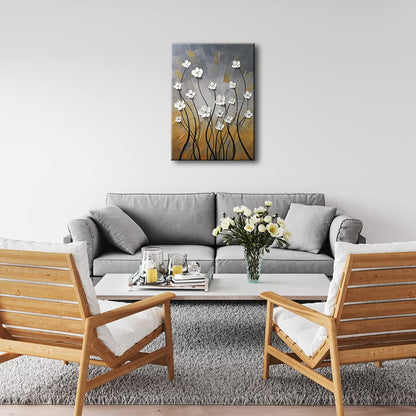 Wieco Art Morning Dancing 100% Hand Painted Floral Oil Paintings Canvas Wall Art Modern Stretched and Framed Grace Abstract Flowers Artwork Ready to Hang for Living Room Home Decorations Wall Decor