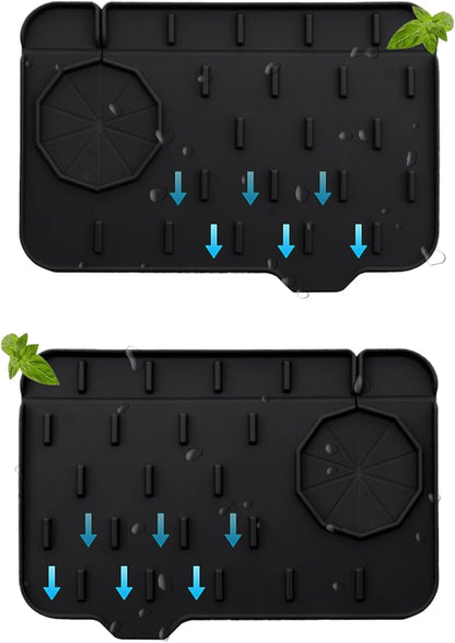 2 Pieces Black Faucet Guard & Draining Mat 8.3" Mini Splash Guard Faucet Handle
