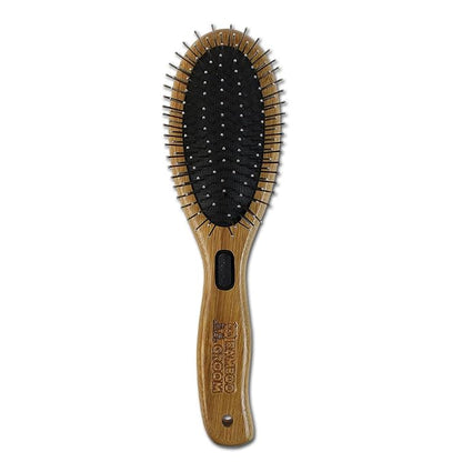 Bamboo Groom Combo Brush with Bristles & Stainless Steel Pins for Pets, Large