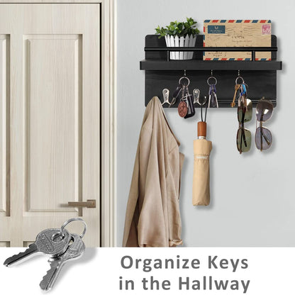 OurWarm Key Holder for Wall Decorative with 5 Key Hooks, Wall Mounted Key Hangers for Wall with Mail Key Rack, Wooden Mail Organizer with Shelf