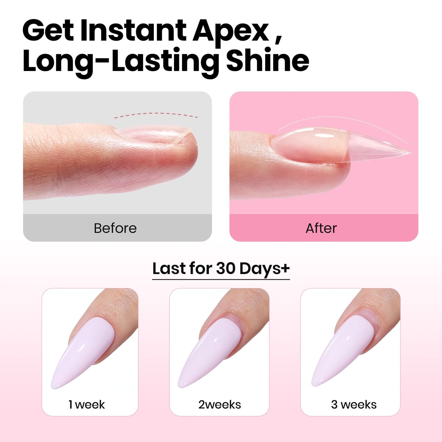 Beetles Tipex Instant Apex Nail Tips Kit, Coffin Long 224Pcs 16 Sizes Pre-Building & Pre-Etched Thicker Acrylic Nails False Nail Extension with Tipex Nail Glue Mini Nail Lamp