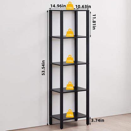YUFAM 54in Tall Bookshelf 5-Tier Small Narrow Bookcase, Skinny Book Shelf for Small Space, Farmhouse Slim Shelf with Storage, Wood Freestanding Display Thin Bookshelves for Living Room, Office, Black