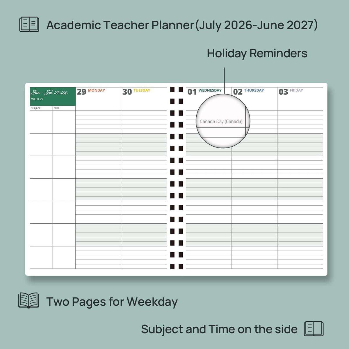 POPRUN Teacher Lesson Planner 2026-2027, (Letter Size - 8.5'' x 11'') Academic Planner July 2026 - June 2027 with Gradebook & Color Monthly Tabs, Thick Paper, 2-Sided Pocket, Leather Cover, Lilac