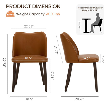 COLAMY Upholstered Dining Chairs Set of 2, PU Leather Dining Room Kitchen Side Chair with Padded Seat and Wood Legs Restaurant/Cafe,Light Brown