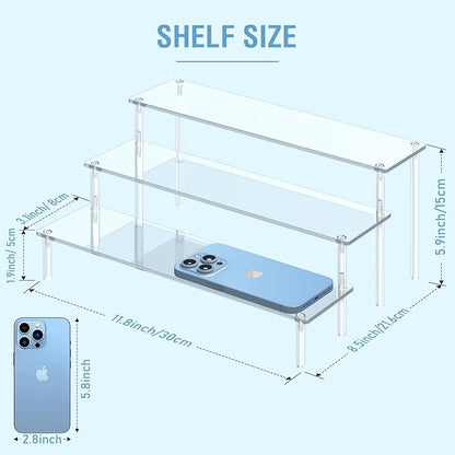 Aredpoook Acrylic Display Risers, 3 Tier Perfume Organizer Stand, Clear Cupcake Stand Holder, Large Shelf Risers for Figures, Dessert Shelves for Party, Display Shelf for Decoration and Organizer