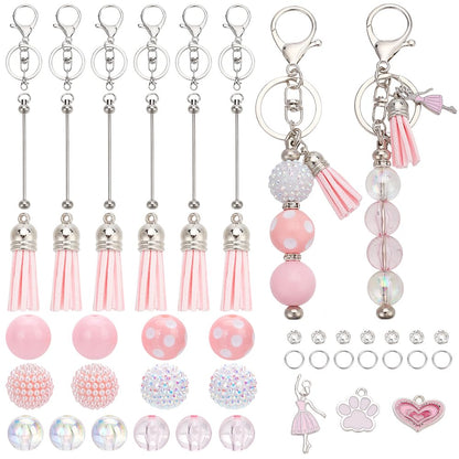 SUNNYCLUE DIY 6 Sets Valentines Day Keychain Making Kit Bead Keychain Bars Romantic Pink Charms Beadable Keychains Bar Keychain for Women Adults Gift Holiday Party Favor Office School Supplies