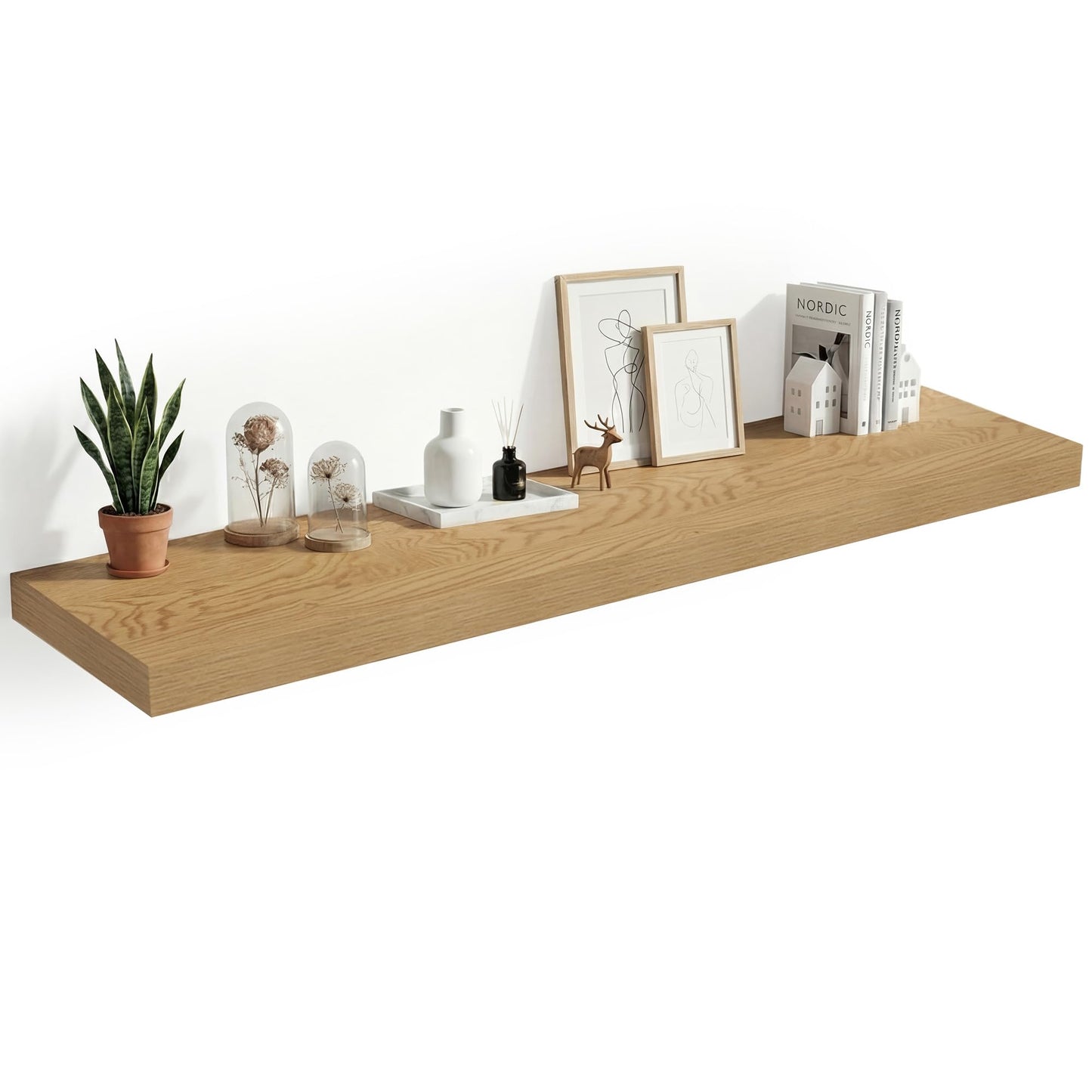 Heimlove 12 Inch Deep Floating Shelves, 48 x 12 inches Long Wall Shelf, Large Display Shelf & Storage Shelf, Rustic Wood Wall Shelves for Fireplace Mantel, Set of 1(Oak)