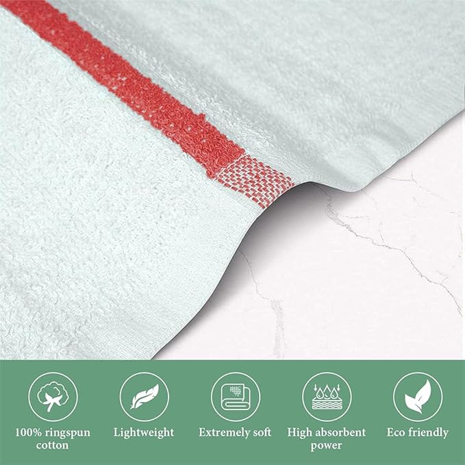 Bar Mop Red Stripe 10 lbs 16x19 Pack of 60, 100% Cotton Double Stitched Route