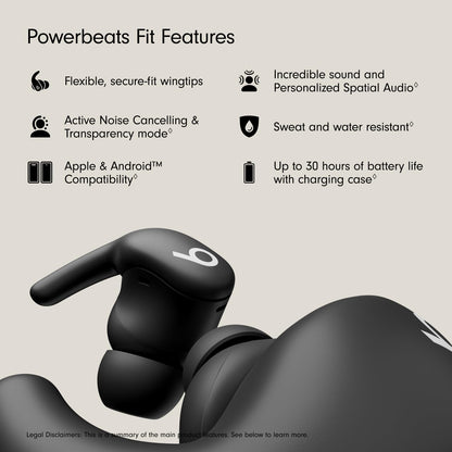 Beats - Powerbeats Fit - Wireless Noise-Cancelling Workout Earbuds with Ultimate Secure Fit with AppleCare+ (2 Years) - Jet Black
