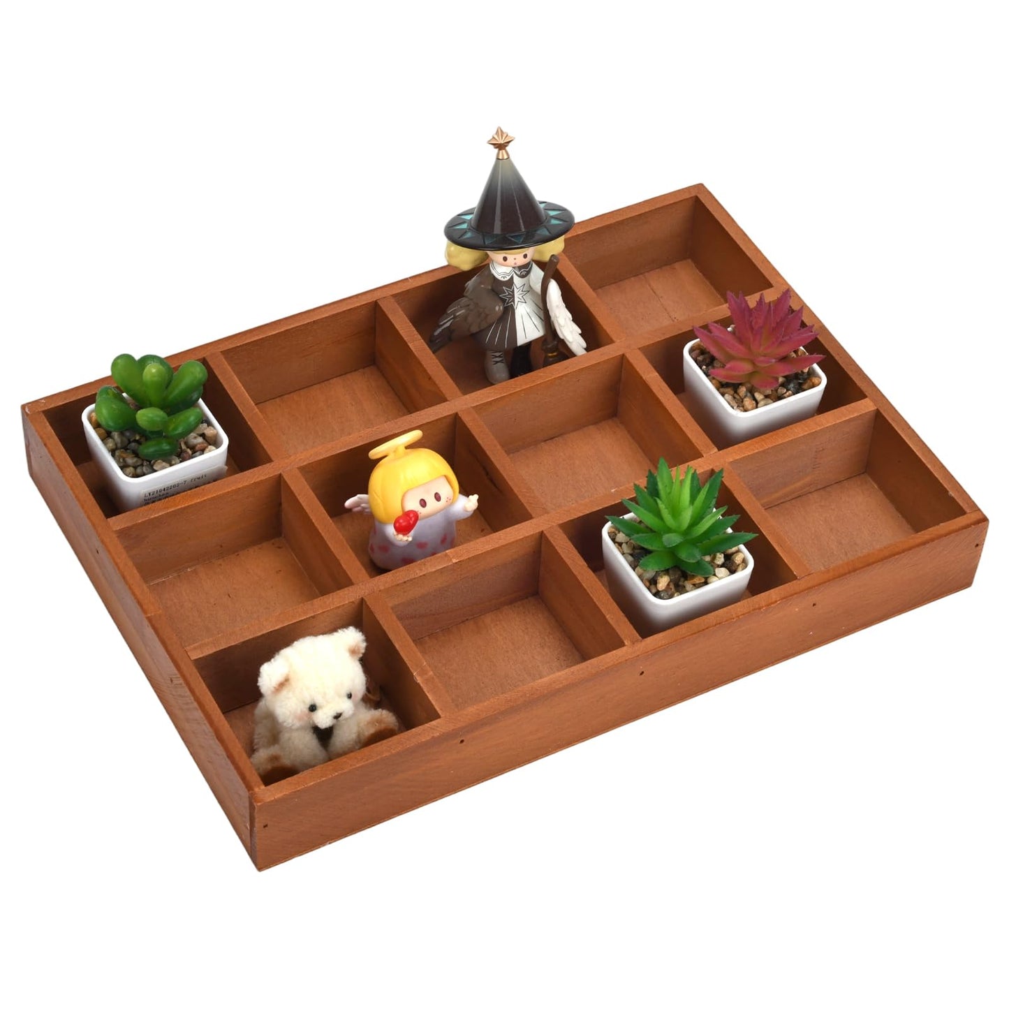 Natural Wooden Sorting Tray,Multi-Grid Sectional Organizer Tray,Sturdy Wood Divided Storage Tray for Jewelry,Beads,Game Pieces,Craft Supplies,Small Parts Sorting & Home Desktop Organization (Brown)