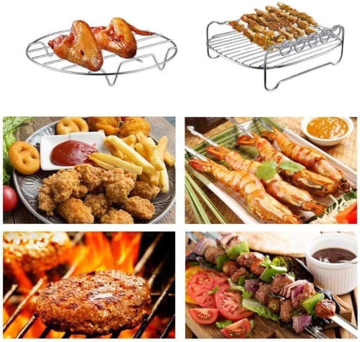 Air Fryer Accessories Set Fit for Gowise Gourmia Cozyna Ninja,Fit All 2.3qt-3.2qt Air Fryer,Kits with Skewers Silicone Mat,Pizza Pan,Cake Barrel,Non-Stick,Dishwasher Safe,Universal,6 Inch 10pcs,Black