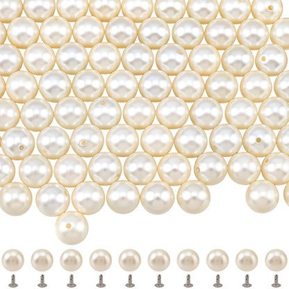 CALFOVERA 10mm Round Half Hole Pearl Rivet Studs 180PCS Leather Pearl Bead Rivet Buttons Spikes with Iron Findings for DIY Leather Clothing Craft Belts Hand Bags Hat Shoes Accessories