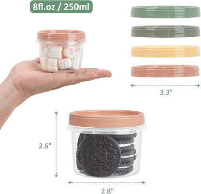 8 Oz Small Food Containers with Lids, 12 Pack, 1-Cup Reusable Snack Containers with Screw Top for Food Small Portions Meal Prep Freezer Storage, Microwave Freezer Dishwasher Safe, 4 Colors