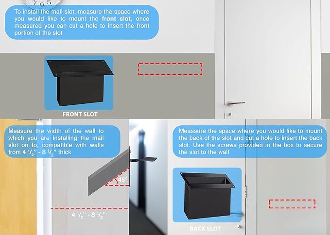 Durabox Through The Wall Drop Chute – Adjustable Two Piece Steel Deposit Drop Slot for Documents, Letters, Payments and Other Non-Bulky Items and Mail D100 (Black)