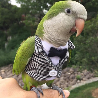 Bird Clothes Birds Flight Suit,Tuxedo Business Suit for Parrots African Greys Parakeet Cockatiel Sun Conure Christmas Party Birthday Cosplay Photo Prop Small Animals Apparel (S,Grid Suit)