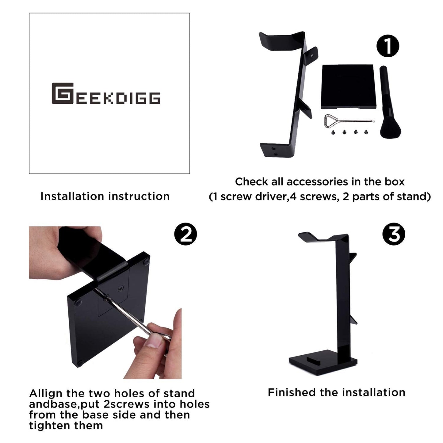 GeekDigg Headphone Stand Gaming Headset Holder For Desk Cable Organizer & Cellphone Stand for All Headphones Size headphone Holder Set Gaming PC Accessories Gaming Station – Black