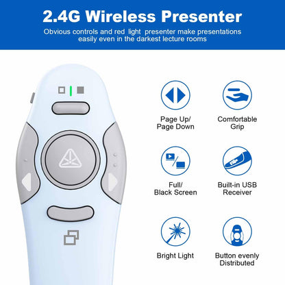 QUI 2 Pack Wireless Presenter PowerPoint Clicker, RF 2.4GHz USB Presentation Clicker for Google Slides, Keynote, Mac, Windows (USB Type-c, Blue)