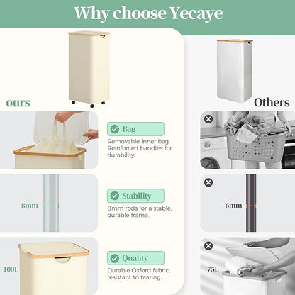 Yecaye 100L Large Capacity Laundry Hamper – Foldable Rolling Laundry Basket