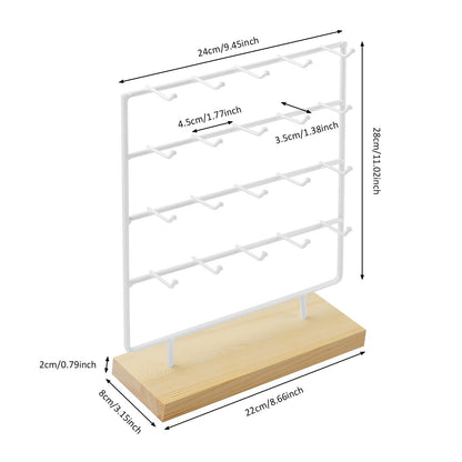 shidaishiye Earring Display Stand for Selling,Earring Display for Vendors, Wood Earring Rack Tower Display Holder Stand with Card (4 Tier,20 Hooks, White)
