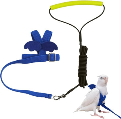 Pet Parrot Bird Harness and Leash, Adjustable Training Design Anti-Bite, Bird Nylon Rope with Cute Wing for Lovebird Budgie African Grey Macaw Conure (Blue,L)