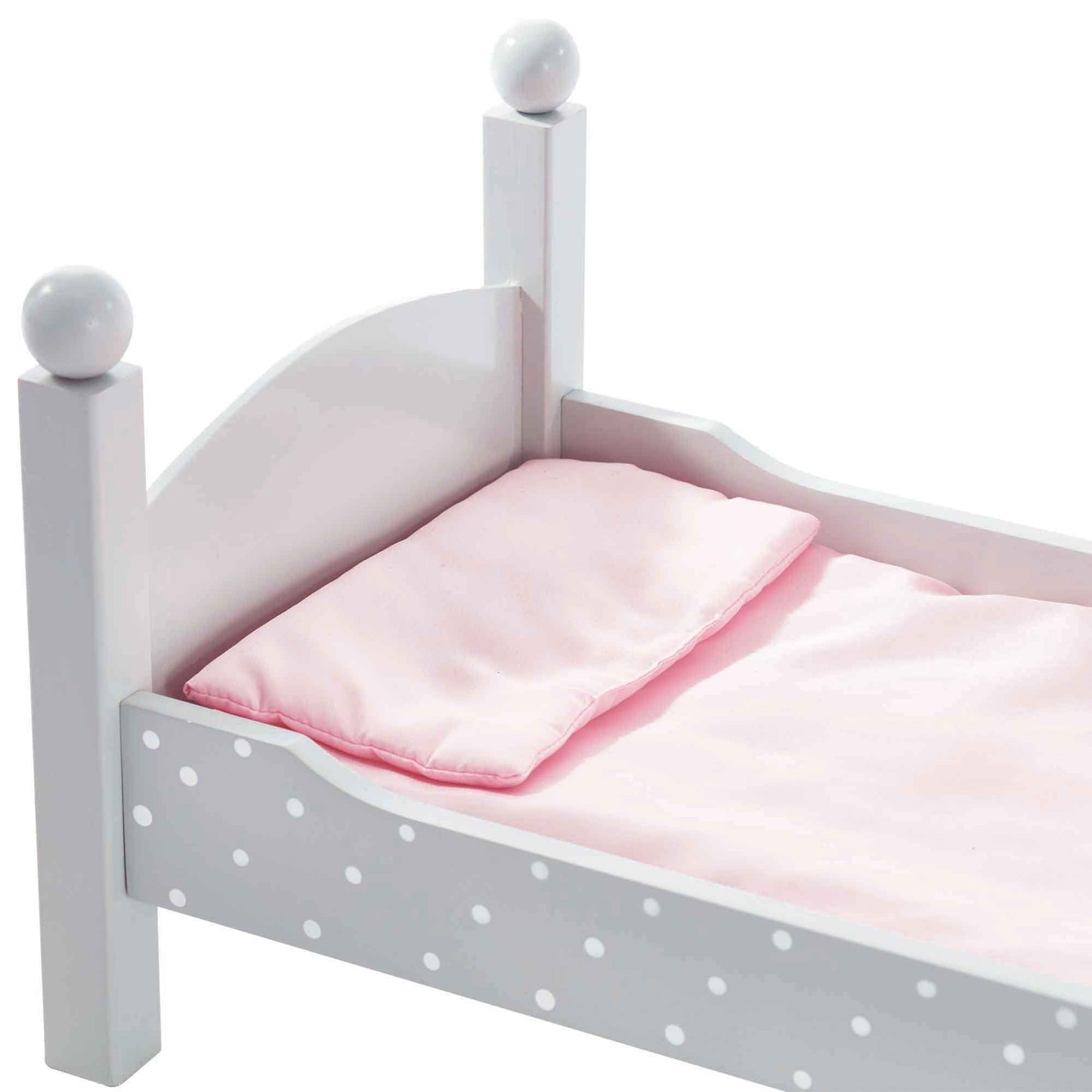Olivia's Little World 18 in. Doll Wooden Convertible Bunk Bed Stacked on Top or Unstacked as Two Single Beds, Gray with White Polka Dots and Pink Accents