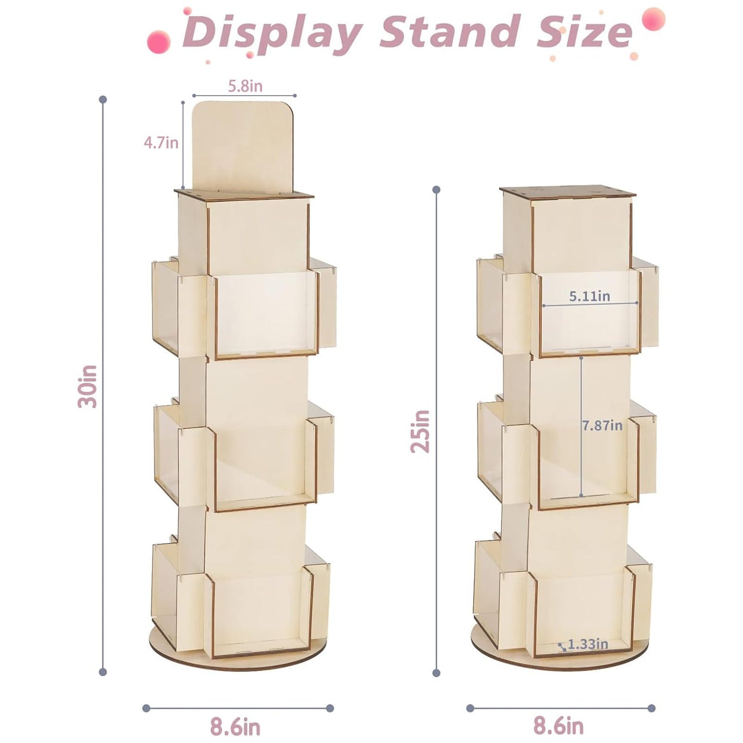 Natheeph Wooden Card Display Rotating Display Stand, 3 Tier Trading Card Display Stand, Greeting Card Display Stand for Vendors Card Collectors, Showing Sports Card, Brochure, Postcards, Sticker