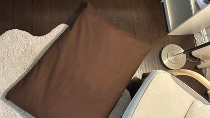 Natural Cotton Canvas Dog Bed – Raw Cotton Filled Pet Cushion Insert, Breathable Eco-Friendly Dog Mattress, Durable Washable Cover with Zipper (Dark Brown, Small 36"x22"x3")
