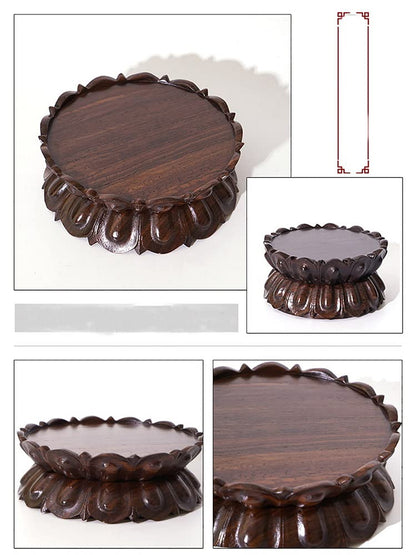 GOLDY&WENDY Oriental Home Decor Display Stand Round Wooden Lotus Shaped Base Vase Buddha Statue Fish Bowl Ornament Pedestal