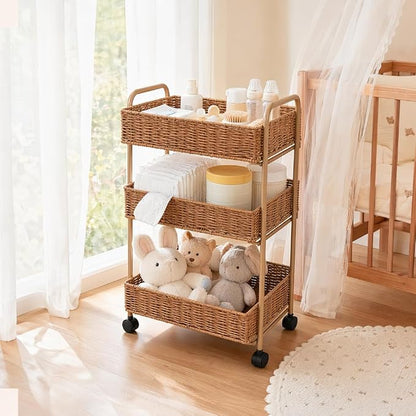 FOCHIER F Utility Storage Cart,3-Tier Rolling Kitchen Office Laundry Room Cart with Wheels,Mobile Shelving Unit Organizer for Living Room,Bathroom, Baby Diaper Cart,Art,Dining Room