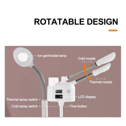 Professional 3 in 1 Facial Steamer Upgrade Esthetician Steamer with hot & Cold Nozzle 5X LED Magnifying Lamp Beauty Salon Spa