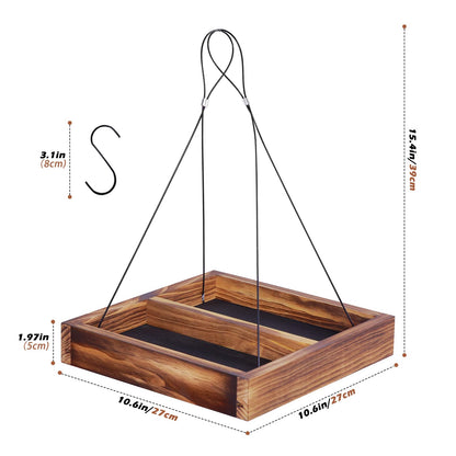 MIXXIDEA Bird Feeder Hanging Tray, Wooden Platform Hummingbird Feeder Mesh Seed Platform for Garden Yard Outside Decoration Attracting Wild Birds (Brown)