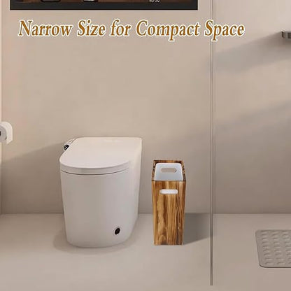 3 Gallon Wooden Trash Can with Liner, Wood & Plastic Bathroom Trash Can, Small Decorative Waste Basket for Bathroom, Bedroom, Kitchen, Office