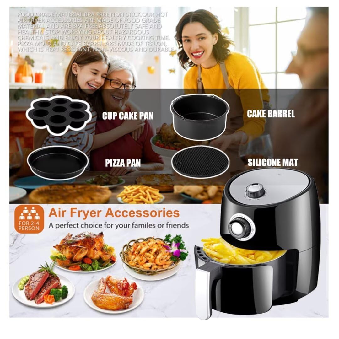 Air Fryer Accessories Set Fit for Gowise Gourmia Cozyna Ninja,Fit All 2.3qt-3.2qt Air Fryer,Kits with Skewers Silicone Mat,Pizza Pan,Cake Barrel,Non-Stick,Dishwasher Safe,Universal,6 Inch 10pcs,Black