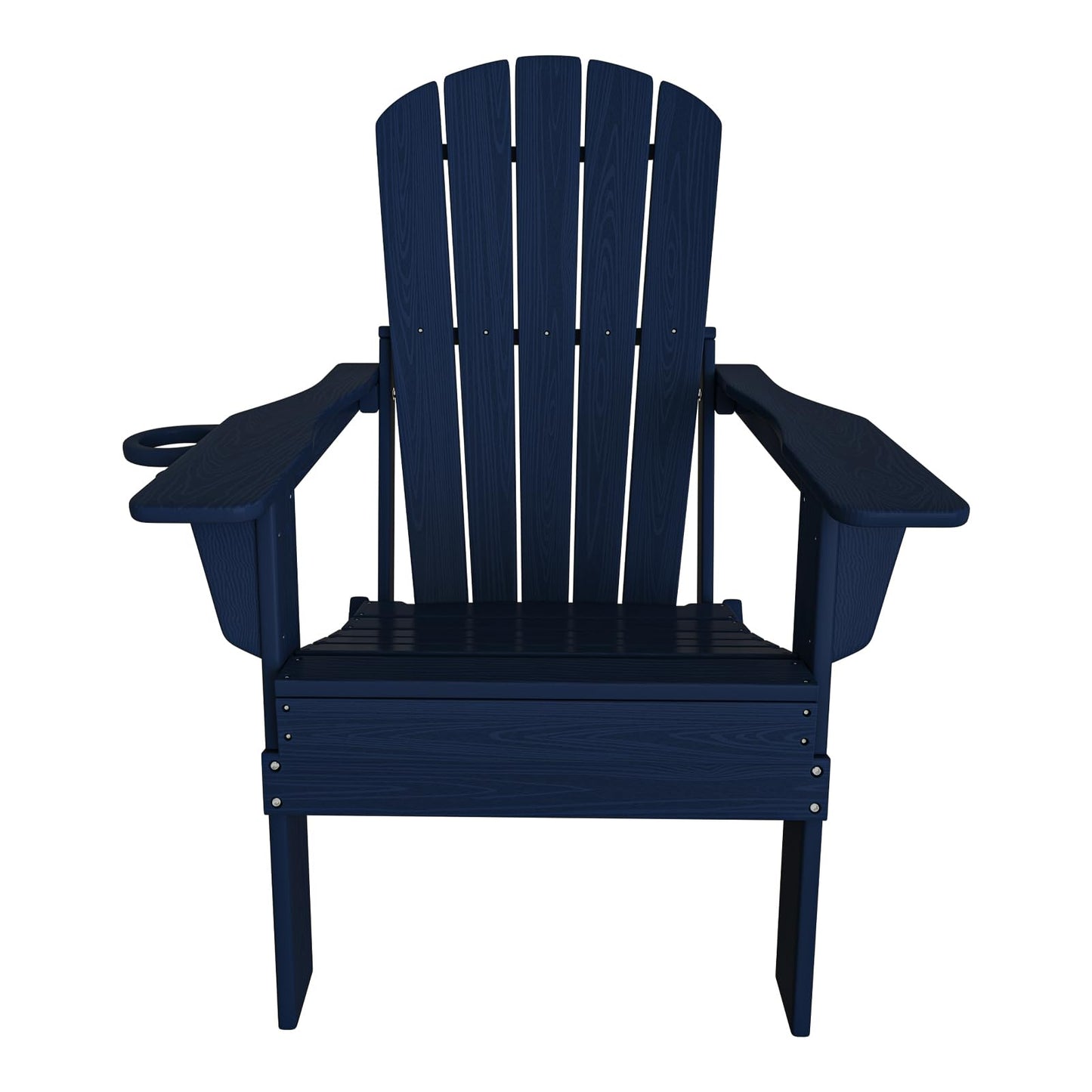 Plawdlik Folding Adirondack Chair, SGS Tested, Wooden Textured with Cup Holder, Heavy All-Weather HDPE Comfortable Set Poolside Backyard Lawn Navy Blue