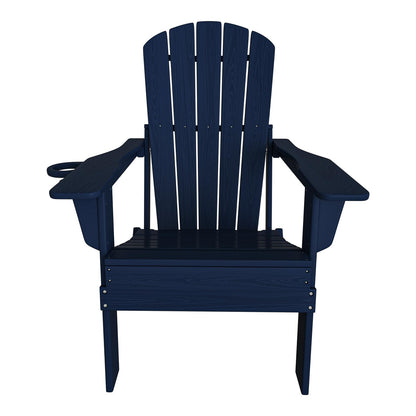Plawdlik Folding Adirondack Chair, SGS Tested, Wooden Textured with Cup Holder, Heavy All-Weather HDPE Comfortable Set Poolside Backyard Lawn Navy Blue
